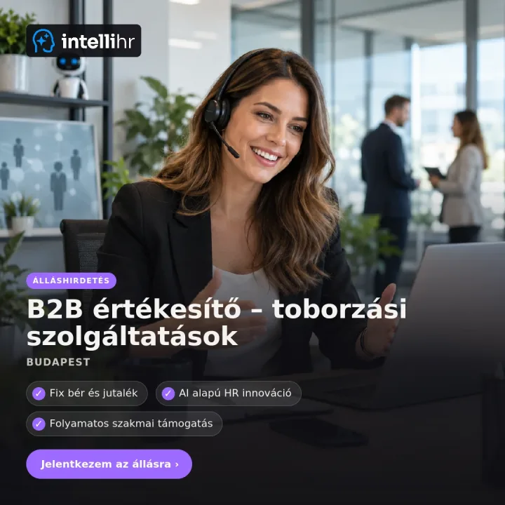 IntelliHR-álláshirdetés négyzetes méretben: B2B értékesítő – toborzási szolgáltatások, Budapest